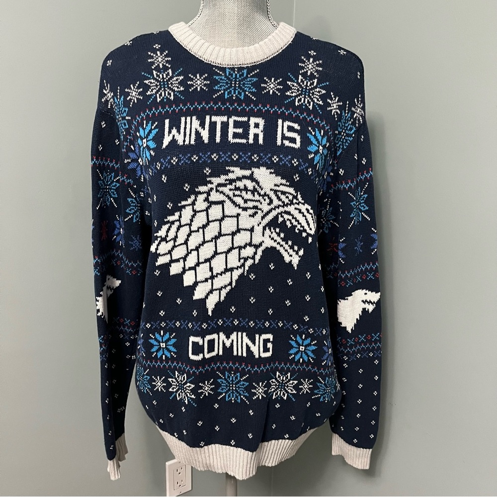 GAME OF THRONES Winter is Coming Knit Sweater sweatshirt size Large long sleeves